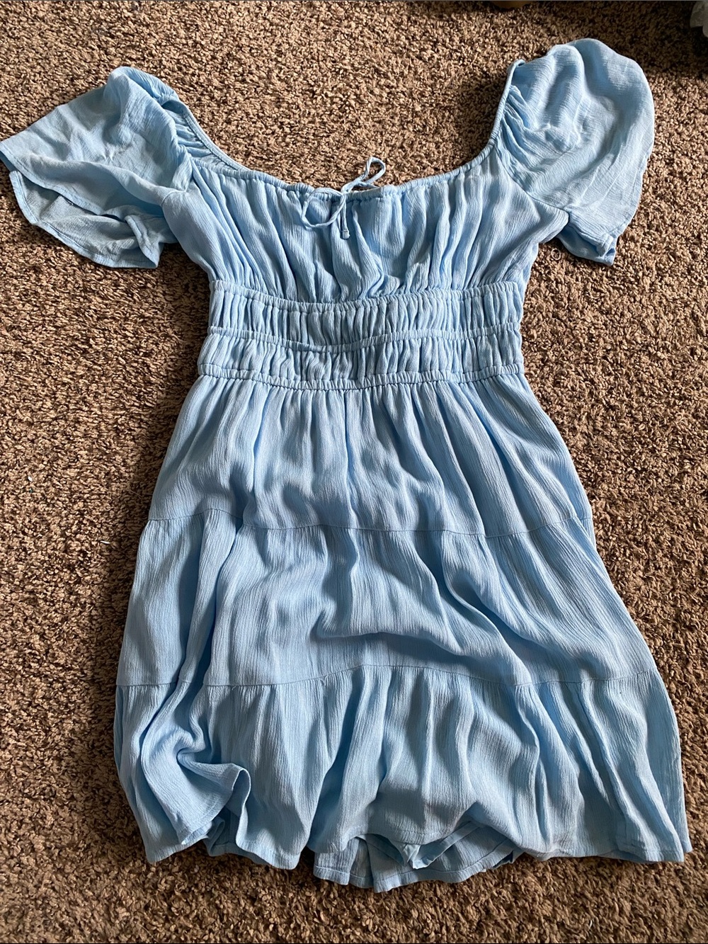 Hollister Light Blue Smocked Waist Puff Sleeve Casual Dress
